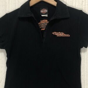Harley-Davidson Womens Black V-Neck Polo Shirt Buffalo NY Embroidered Size M
